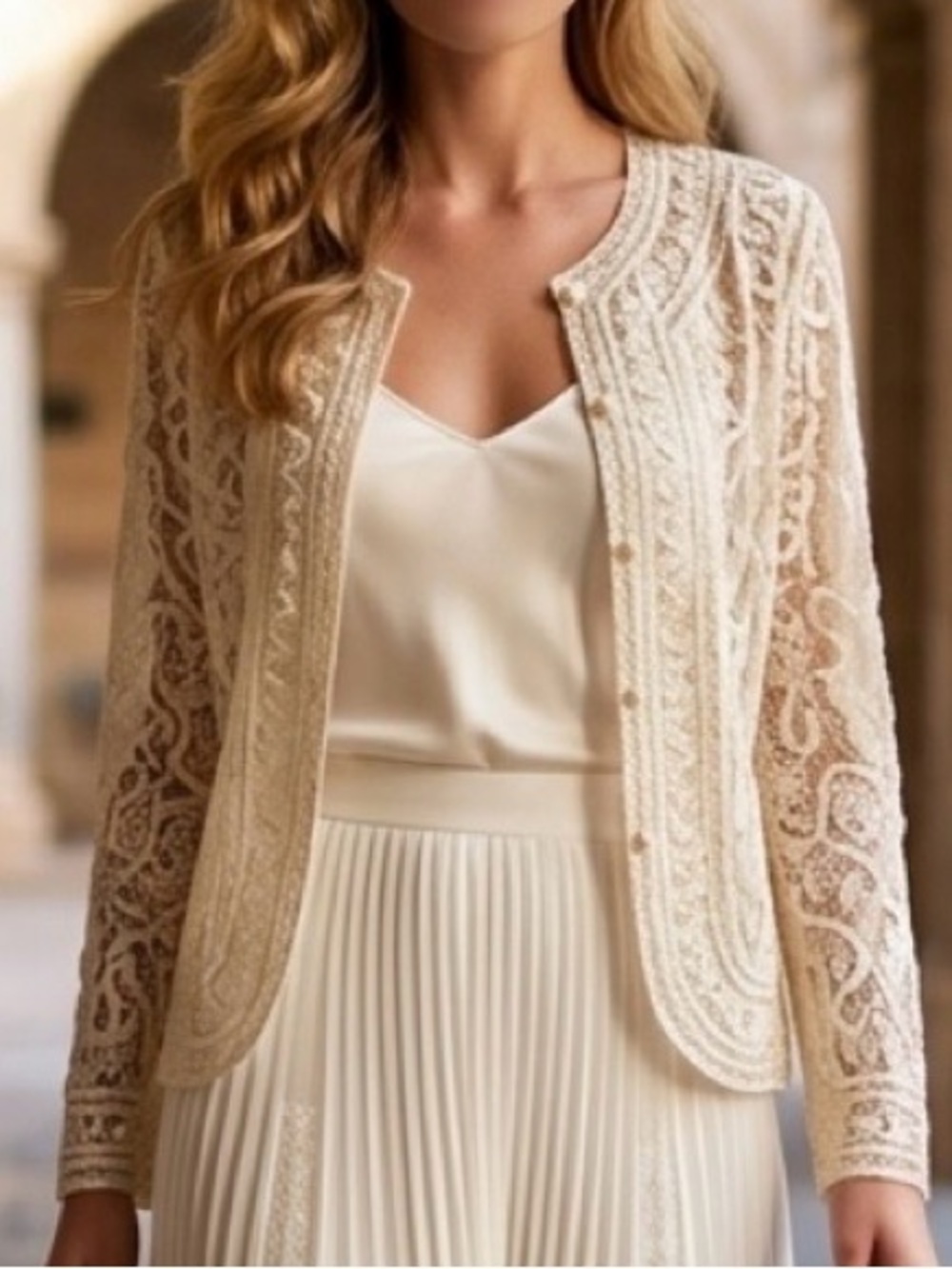 2 for $30 ✅ Ivory Embellished Lace Cardigan with Pearl Details